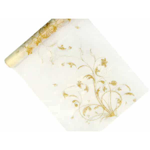 Table Runner - Printed Organza, Cream, 0.36 x 9M