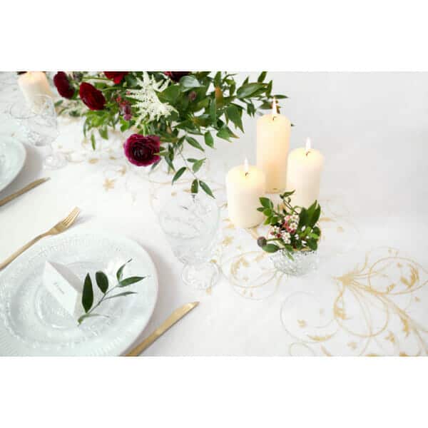 Table Runner - Printed Organza, Cream, 0.36 x 9M