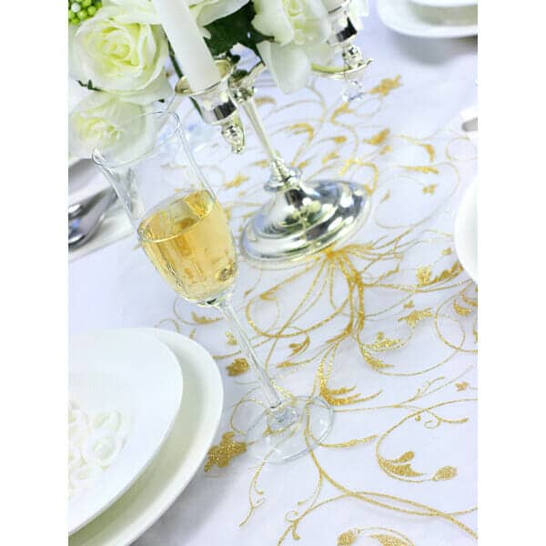 Table Runner - Printed Organza, Cream, 0.36 x 9M