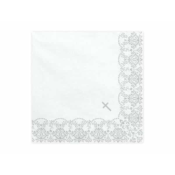 Napkins First Communion / Confirmation 33x33cm, Silver (1 pkt / 20 pc.)