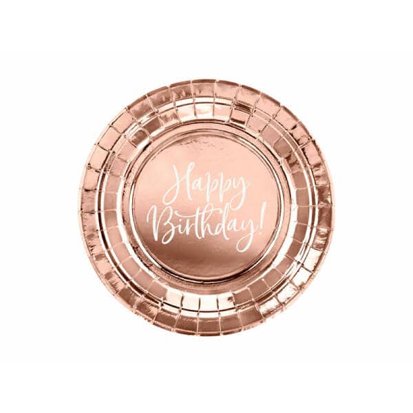 Plates Happy Birthday!, Rose Gold, 18cm (1 pkt / 6 pc.)