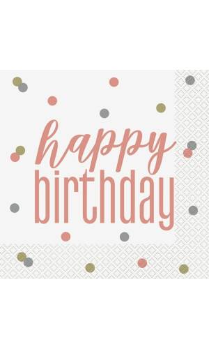 Rose Gold "Happy Birthday" Glitz Luncheon Napkins