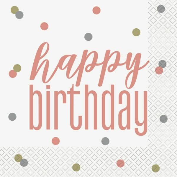Rose Gold "Happy Birthday" Glitz Luncheon Napkins