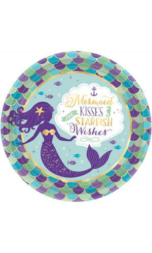 Mermaid Wishes Party Paper Plates 23cm - 8pk