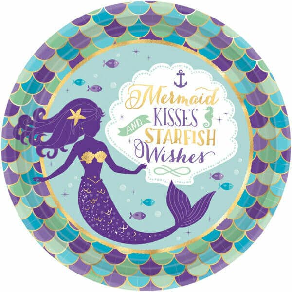 Mermaid Wishes Party Paper Plates 23cm - 8pk