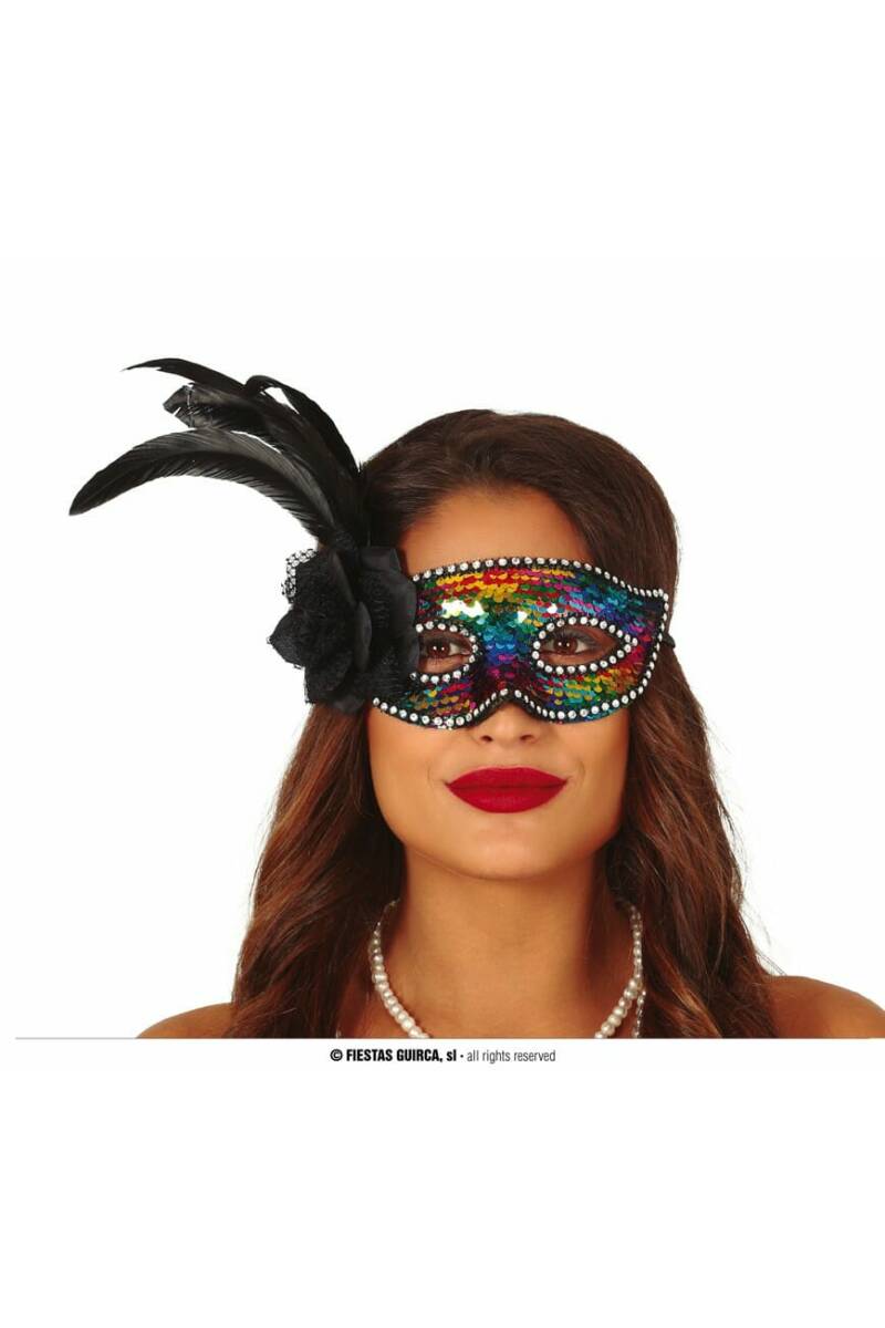 Multicolored Mask With Feather - Adult One Size