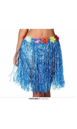Hawaiian Skirt With Flowers 55cm - Blue