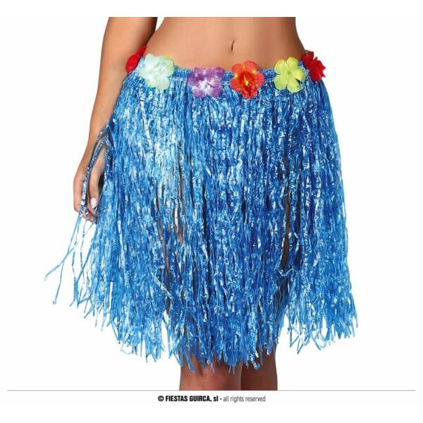 Hawaiian Skirt With Flowers 55cm - Blue