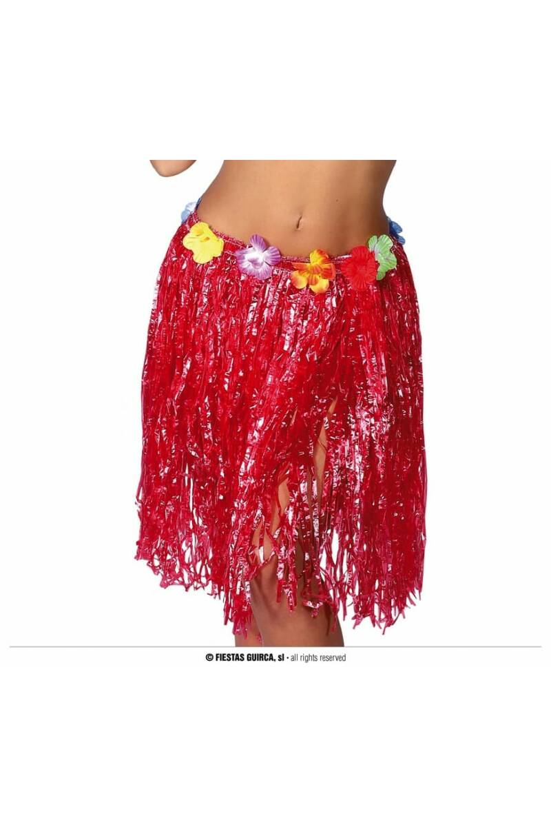 Hawaiian Skirt With Flowers 55cm - Red