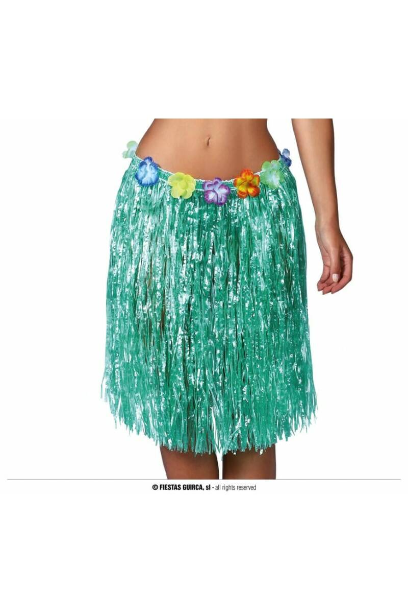 Hawaiian Skirt With Flowers 55cm - Green