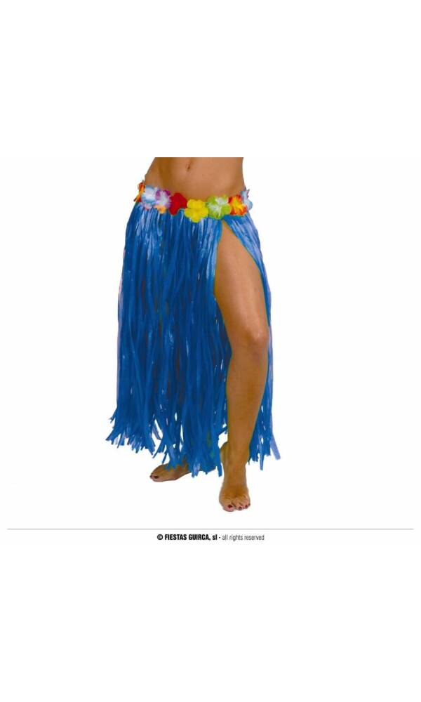 Hawaiian Skirt With Flowers 75cm - Blue