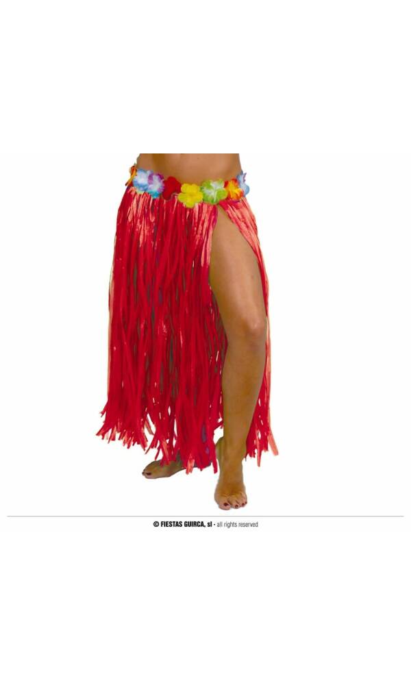 Hawaiian Skirt With Flowers 75cm - Red