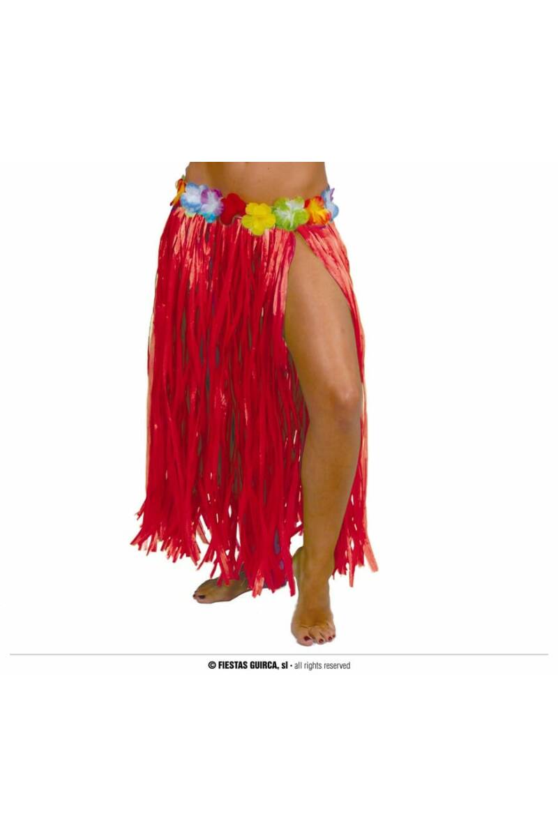 Hawaiian Skirt With Flowers 75cm - Red