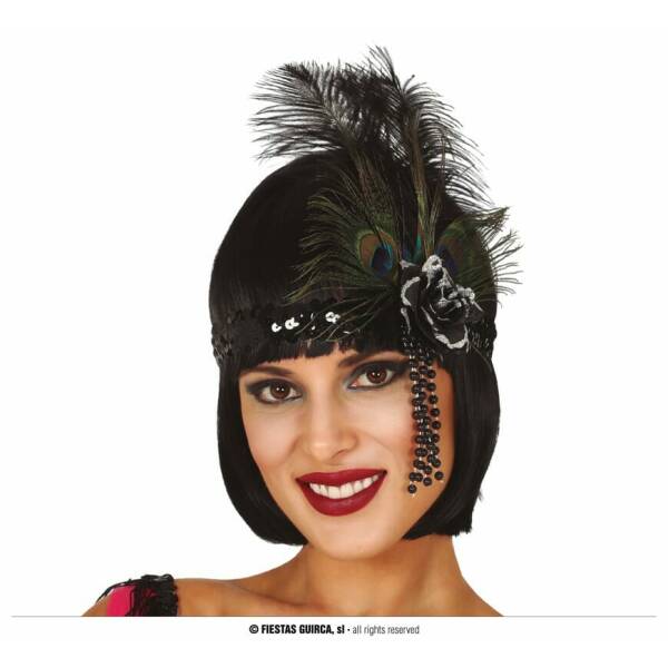 Charleston Black Sequins Headband with Feathers
