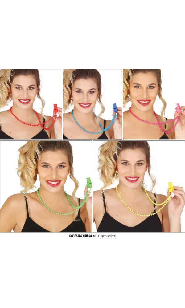 Neon Necklace With Whistle (Assorted) - 4pk
