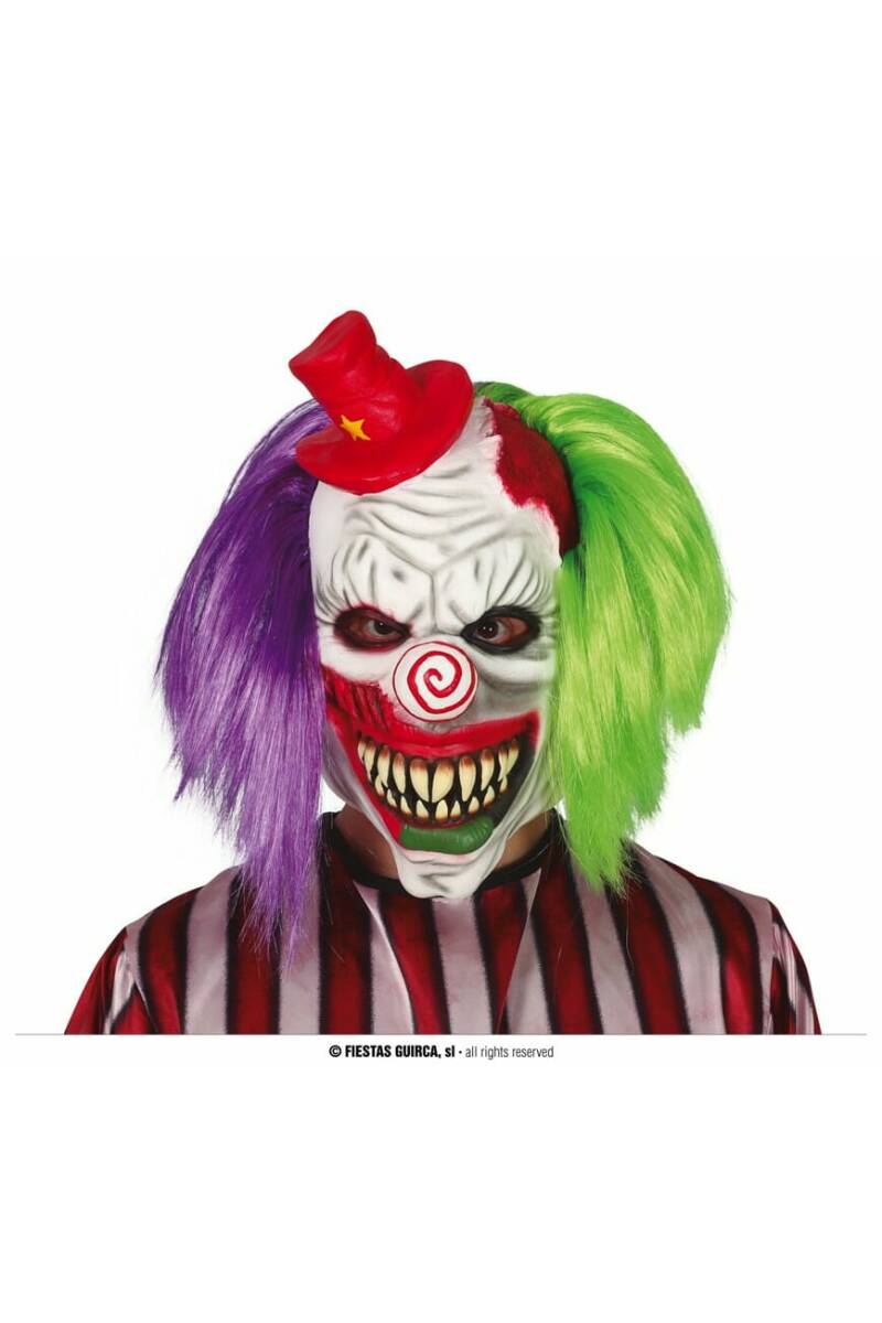 Crazy Clown Mask with Purple & Green Hair - Adult One Size
