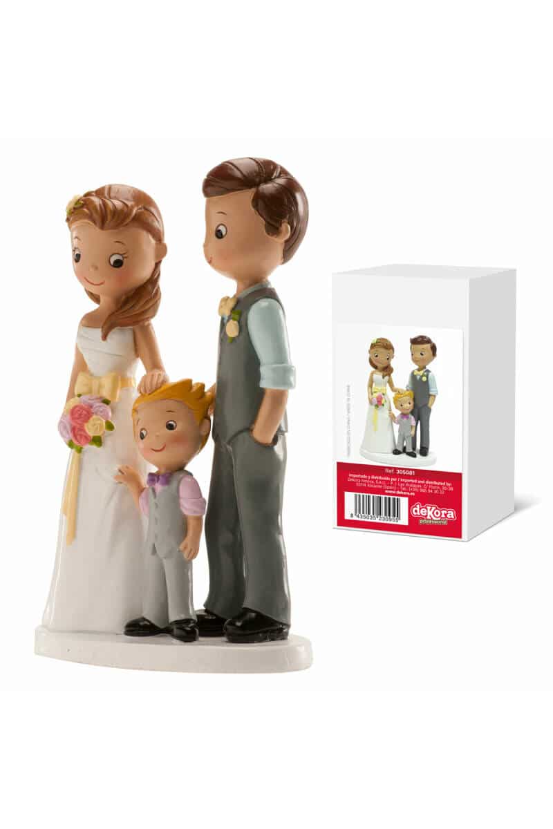 Wedding Couple With Boy Cake Topper - 16cm