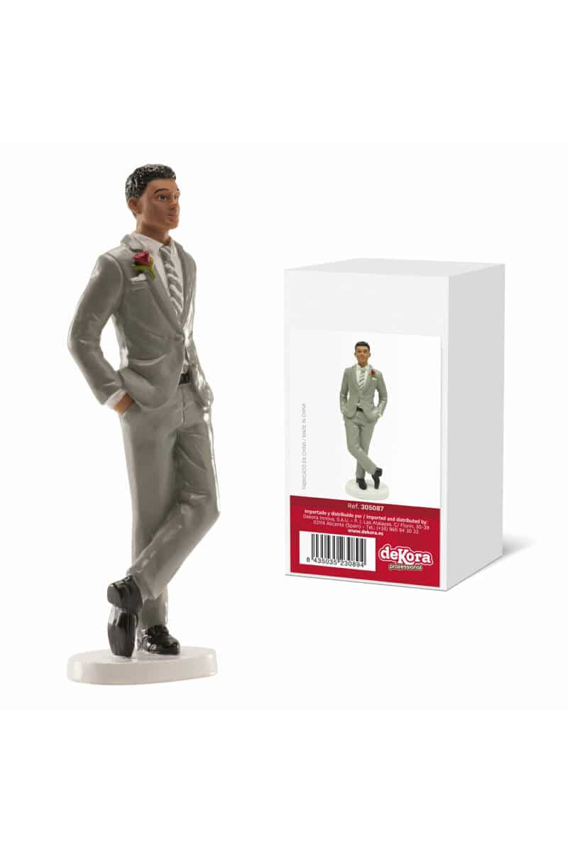 Wedding Man Grey Suit Cake Topper - 16 cm