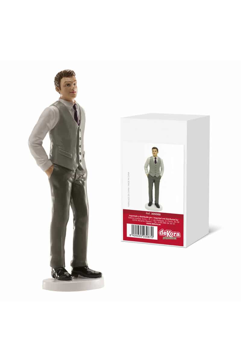Wedding Man Grey Vest Cake Topper - 16cm