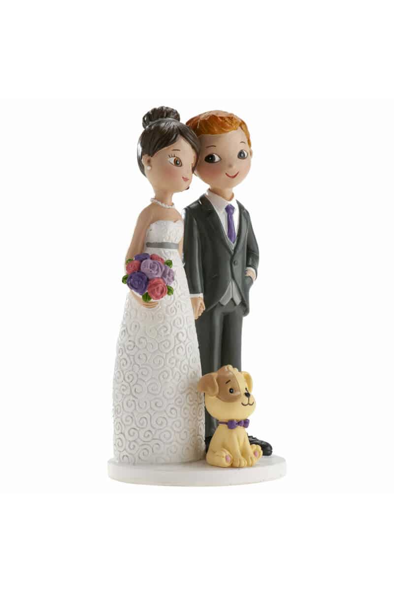 Wedding Couple With Dog Cake Topper - 16cm