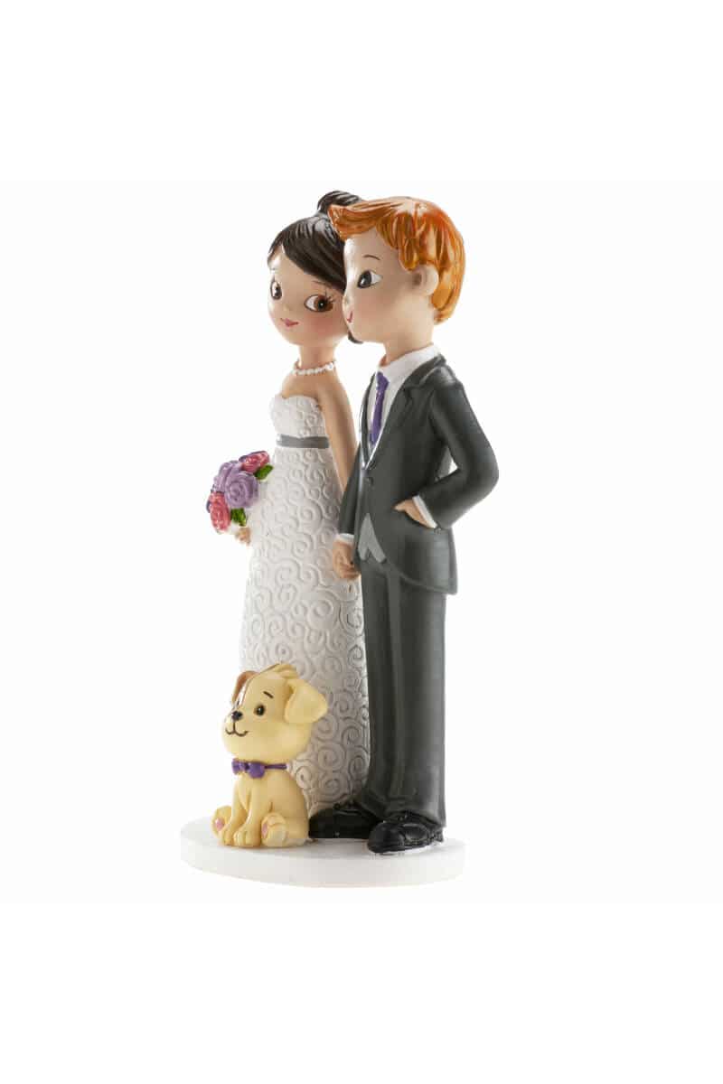 Wedding Couple With Dog Cake Topper - 16cm