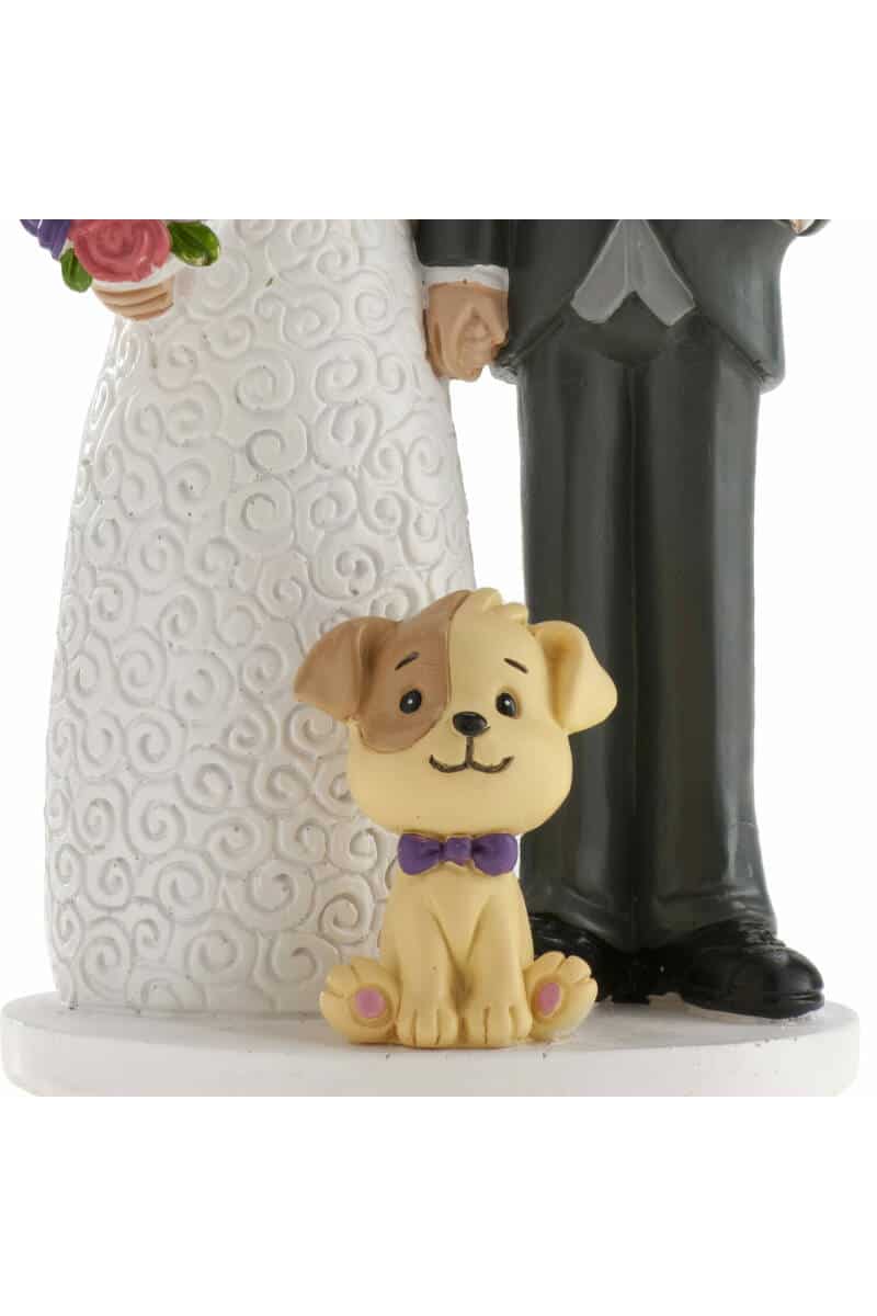 Wedding Couple With Dog Cake Topper - 16cm