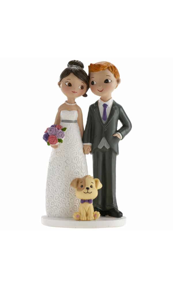 Wedding Couple With Dog Cake Topper - 16cm