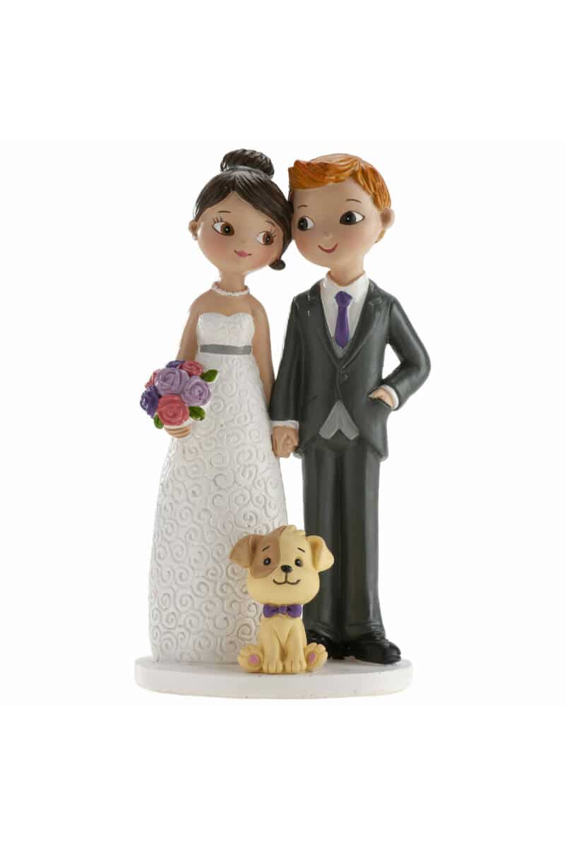 Wedding Couple With Dog Cake Topper - 16cm