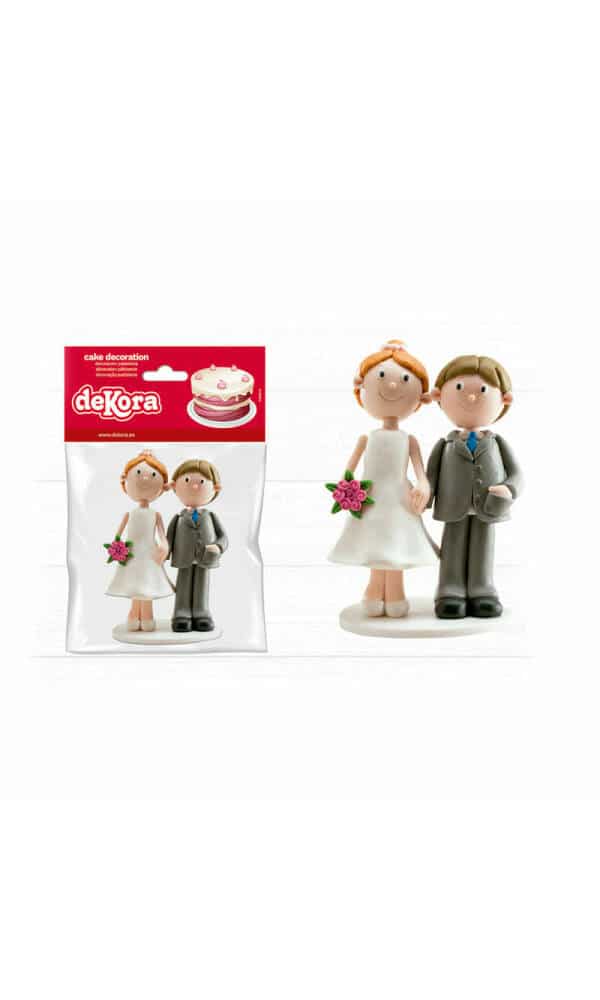 Wedding Couple With Bouquet Cake Topper - 14cm