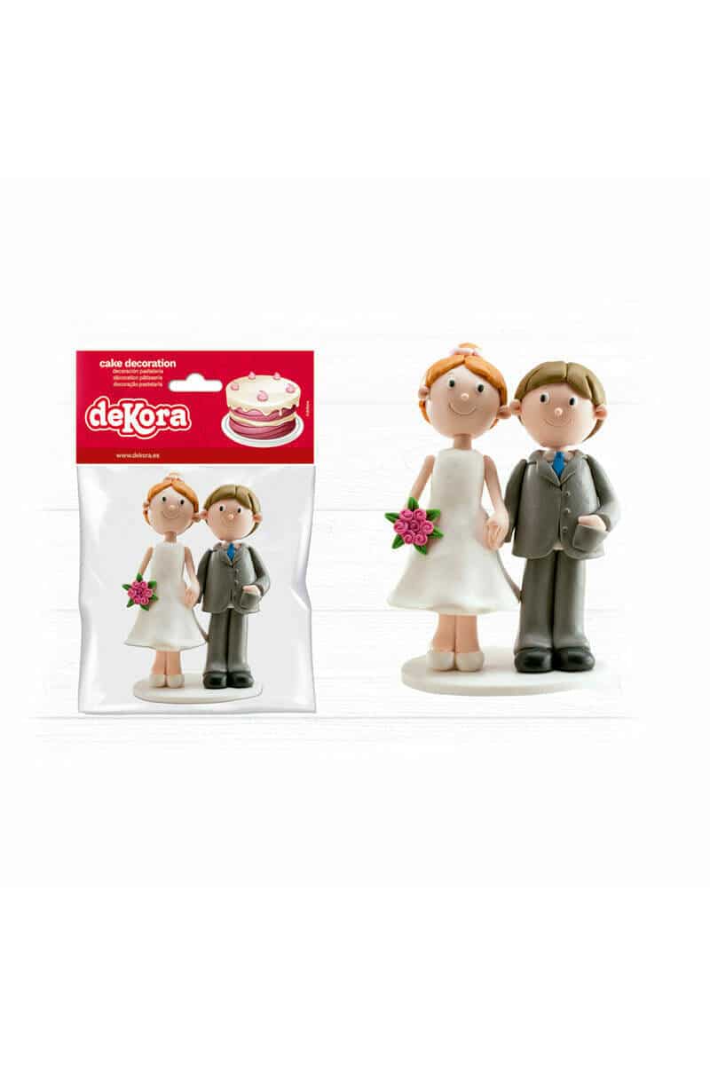 Wedding Couple With Bouquet Cake Topper - 14cm