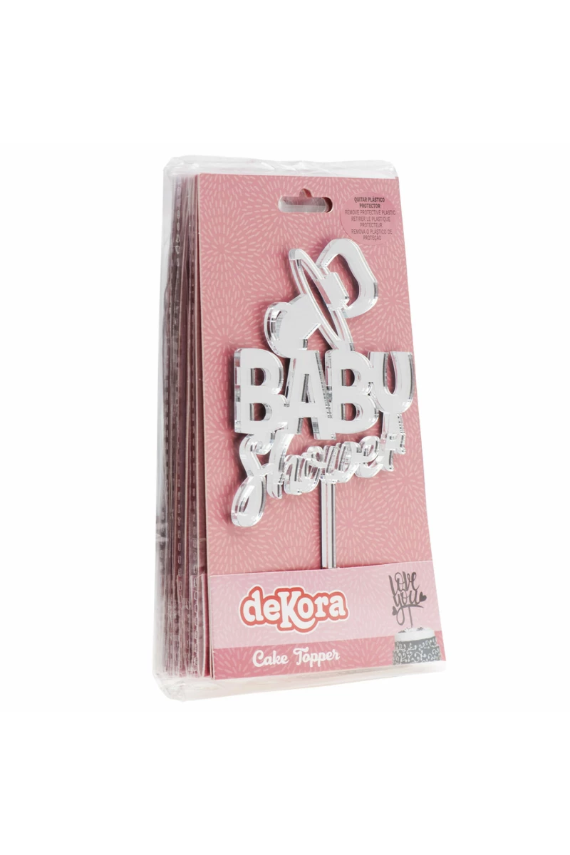 Cake Topper Baby Shower Silver - 16x10cm