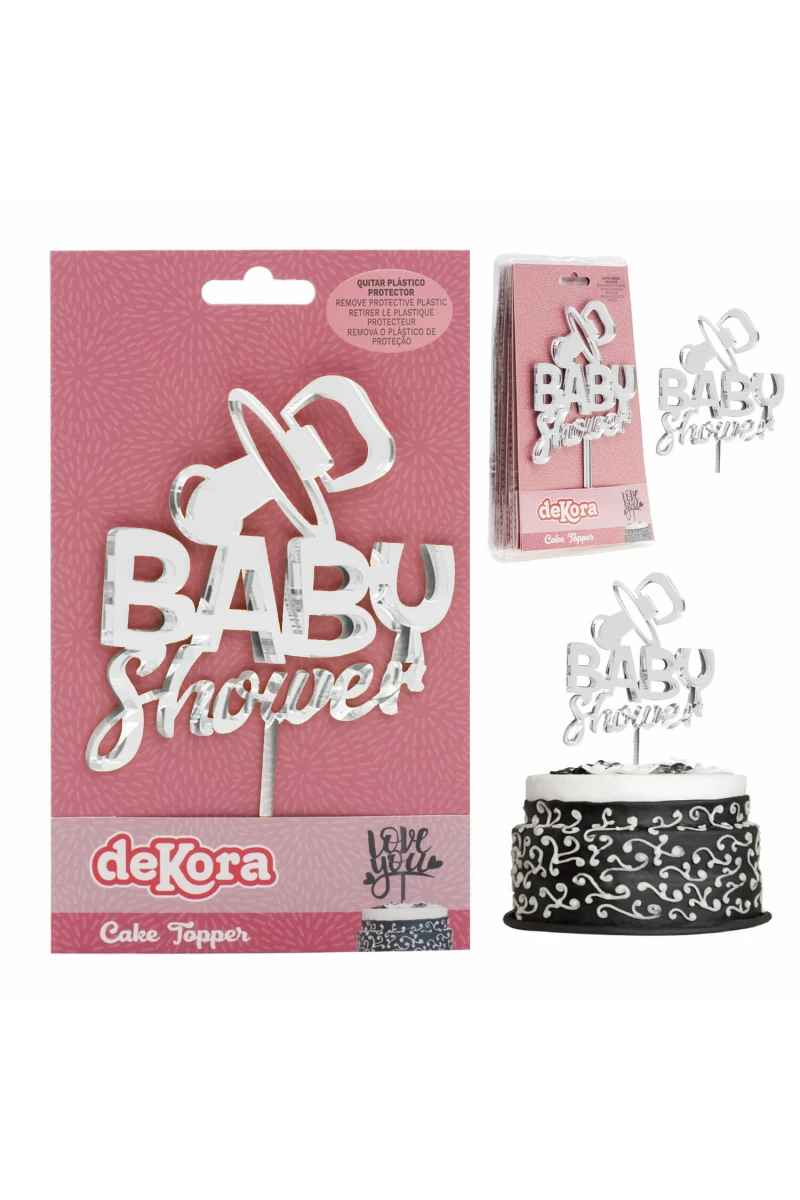 Cake Topper Baby Shower Silver - 16x10cm