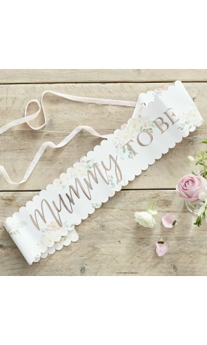 Floral Rose Gold Mummy To Be Baby Shower Sash