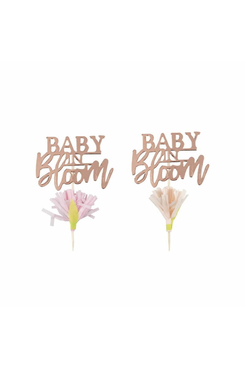 Rose Gold Floral Baby Shower Cupcake Toppers