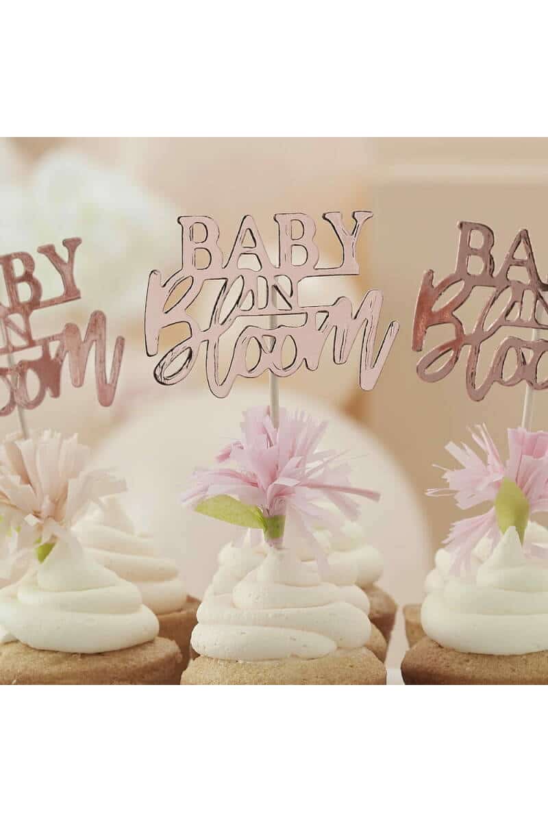 Rose Gold Floral Baby Shower Cupcake Toppers