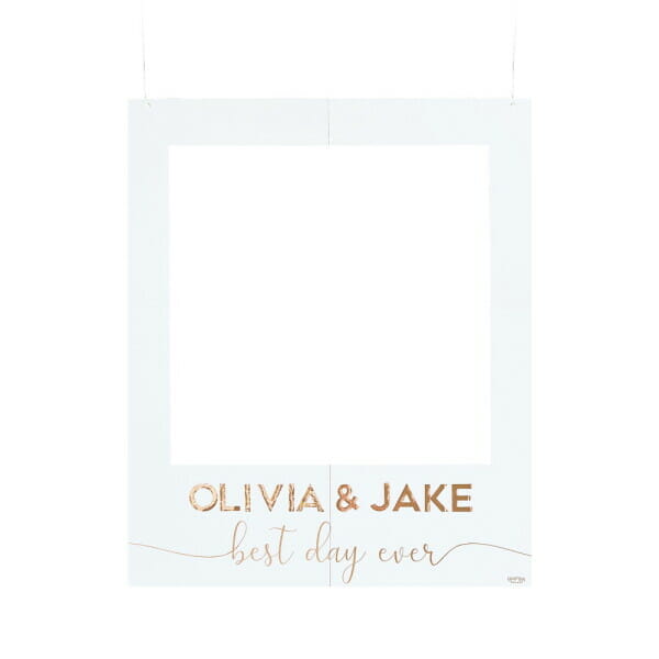 White And Rose Gold Personalised Wedding Photo Booth Frame