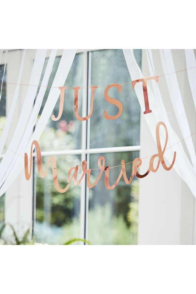Rose Gold Scripted Just Married Banner