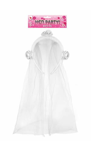 Hen Party White Veil With Flower - Adult One Size