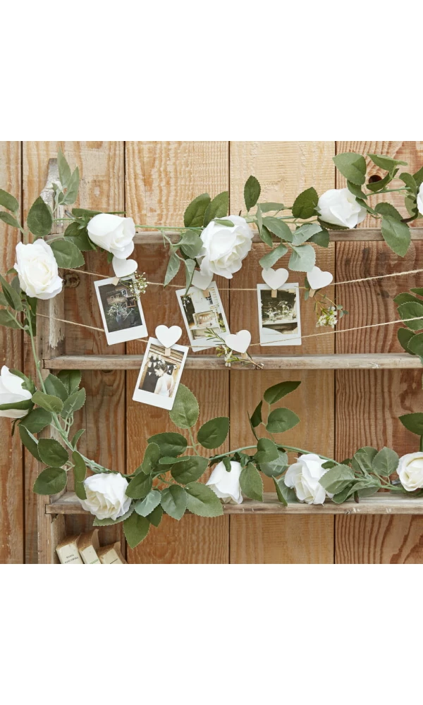 White Rose Artificial Foliage Garland