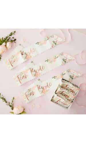 Floral Team Bride Hen Party Sashes 6 Pack