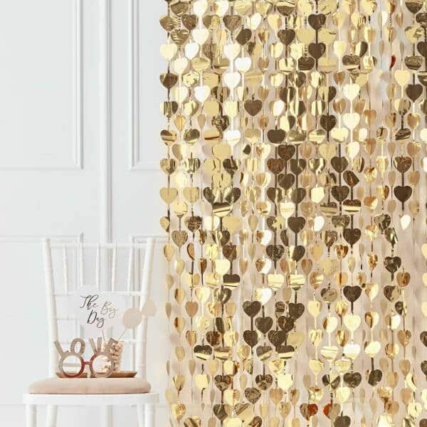 Gold Heart Wedding Party Backdrop