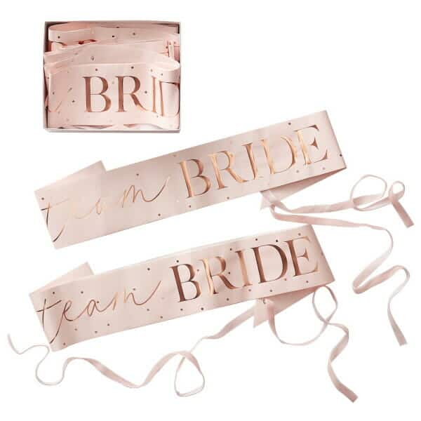 Pink and Rose Gold Team Bride Hen Party Sashes 6 Pack