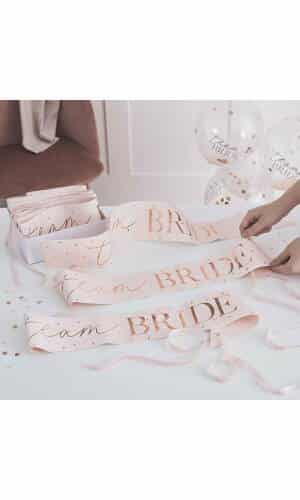 Pink and Rose Gold Team Bride Hen Party Sashes 6 Pack