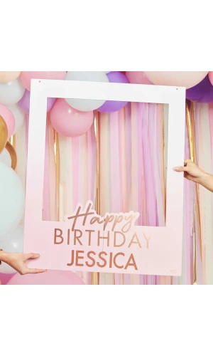 Rose Gold Foiled Personalised Happy Birthday Selfie Photo Booth Frame