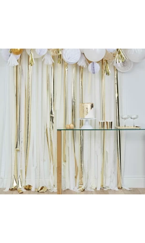 Gold Metallic Party Streamers Backdrop
