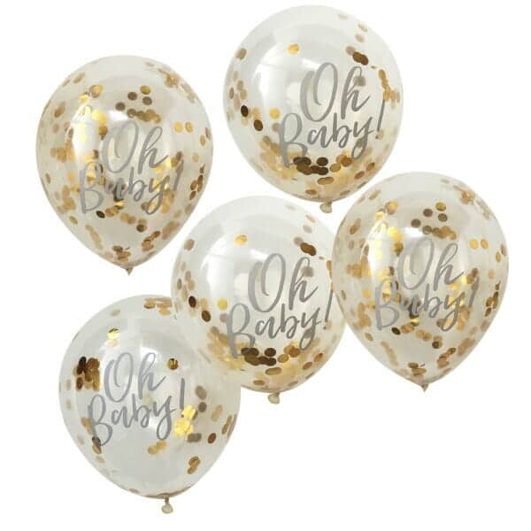 Gold Confetti Oh Baby Shower 12" Latex Balloons - 5pk