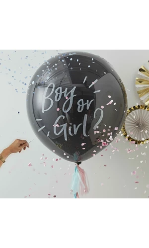 Black Giant Gender Reveal "Boy or Girl?" Latex Balloon - 36"