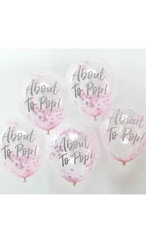 About To Pop! Pink Baby Shower 12" Confetti Latex Balloons - 5pk