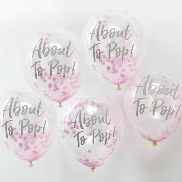 About To Pop! Pink Baby Shower 12" Confetti Latex Balloons - 5pk