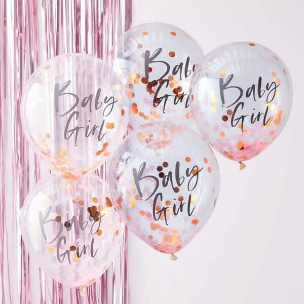 Baby Girl Pink Baby Shower Confetti 12" Latex Balloons - 5pk